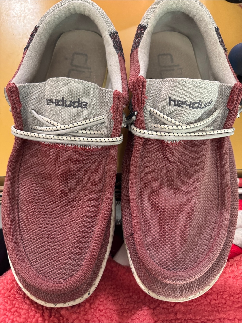 Hey Dude Men's Slip-On Loafers in Dusty Rose and Cream